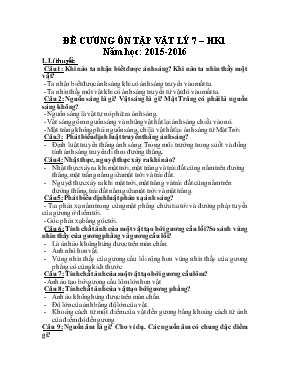 Đề cương ôn tập vật lý 7  Học kì 1 năm học 2015-2016